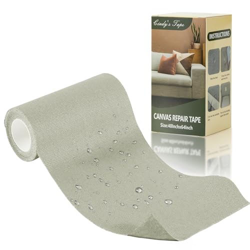 Linen Canvas Repair Tape, 4×63 Inches Gray Waterproof Self-Adhesive Patch for Outdoor Gear, Durable Fabric Tape for Boat Covers,Couch,Tents, Sofas, Sun Shades, Awnings, and Lounge Chairs - color: Gray