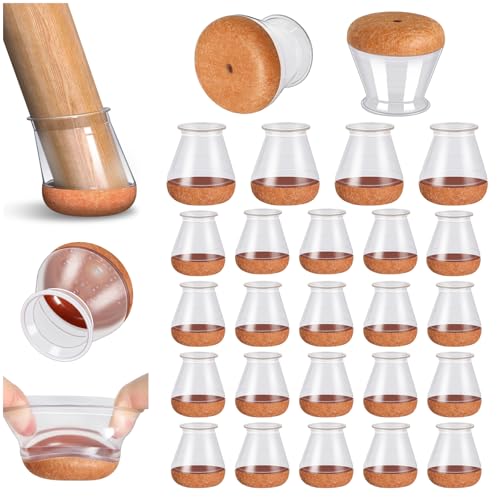 PISAO 24 Pcs Chair Leg Floor Protectors, Silicone Chair Leg Protectors Caps Covers for Hardwood Floors, Furniture Pads Sliders with Wrapped Felt Bottom Extra Small (Fit:0.5"-0.75") - color: Clear-24pcs, size: Round Small