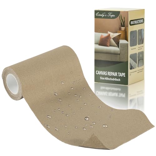 Linen Canvas Repair Tape, 4×63 Inches Beige Waterproof Self-Adhesive Patch for Outdoor Gear,Durable Fabric Tape for Boat Covers,Couch,Tents,Sofas,Sun Shades,Awnings,Lounge Chairs - color: Beige