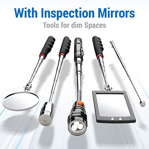 VIBELITE Telescoping Magnetic Pick Up Tool with 1lb& 15lb Pickup Rod, Round& Square 360 Swivel Adjustable Inspection Mirror, Flexible LED Flashlight, Gifts for Men, Women, Him, Birthday Gifts for Men - style: Black Magnetic Tool Set