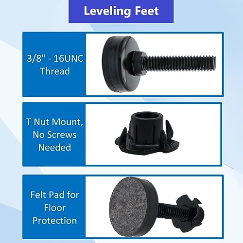 Adjustable Leveling Feet, 4 Pack, 3/8'-16 UNC Threaded Heavy Duty Leg Leveler for Table/Desk/Chair/Outdoor/Patio Furniture, Chair Height Extender - size: 3/8”-16 Unc * 4 Sets