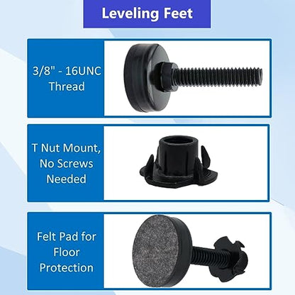 Adjustable Leveling Feet, 4 Pack, 3/8'-16 UNC Threaded Heavy Duty Leg Leveler for Table/Desk/Chair/Outdoor/Patio Furniture, Chair Height Extender - size: 3/8”-16 Unc * 4 Sets