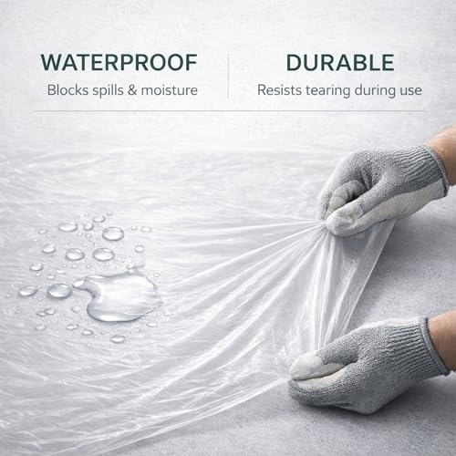 GREEN LIFESTYLE Plastic Drop Cloths for Painting 12 x 9 ft [6 Pack] – Waterproof Paint Drop Cloth, Plastic Sheets Floor Cover, Disposable Tarp for Furniture Protection, Remodeling and Moving - size: Plastic Drop 9x12