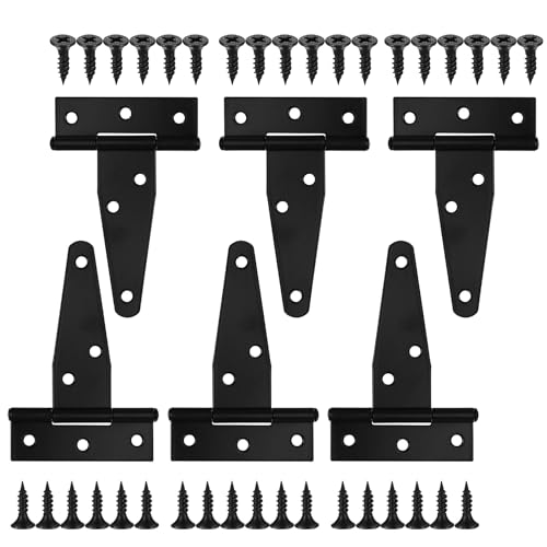 6 Pack 3 Inch T Strap Hinges, Shed Door Gate Hinges, Heavy Duty Black Outdoor Tee Hinge for Wooden Fences, Barn Door Gates Hinge for Shed Door Hardware (6, 3 Inch) - size: 3 Inch