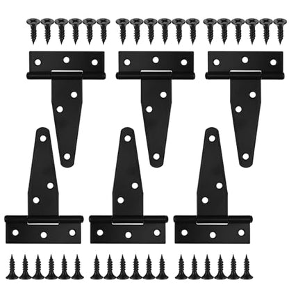 6 Pack 3 Inch T Strap Hinges, Shed Door Gate Hinges, Heavy Duty Black Outdoor Tee Hinge for Wooden Fences, Barn Door Gates Hinge for Shed Door Hardware (6, 3 Inch) - size: 3 Inch