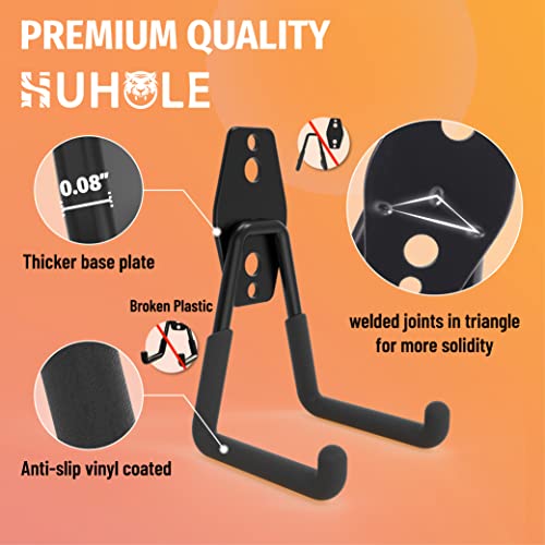 HUHOLE Heavy Duty Garage Storage Hooks (4-Pack) for Bikes & Ladders - 80lbs Capacity Wall Mount Organizer with Anti-Slip Coating & Multi-Wall Anchors - style: Garage Hook 4 PC