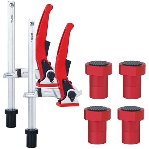 Bench Dog Clamp for Woodworking 3/4" Dog Hole, 2 Pack Quick-Ratchet Bench Clamps with 19mm Non-Slip Bench Dogs, Heavy-Duty Chrome Vanadium, Compatible with MFT Tables and Workbenches - color: Dark Red 6pcs