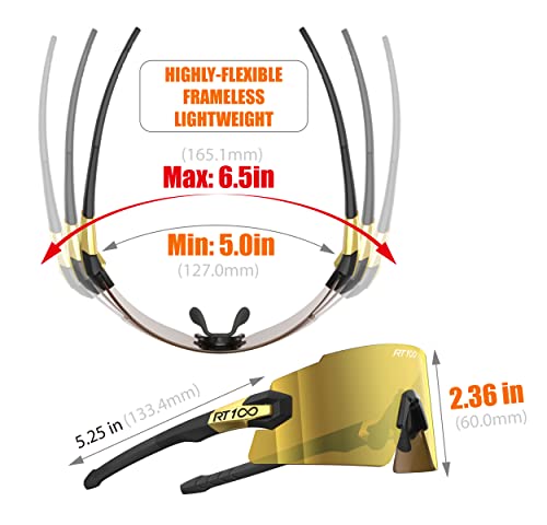 RIDE YOUR WAY Professional wrap around Frameless Cycling Sunglasses for Men and Women - color: Q588k Gold