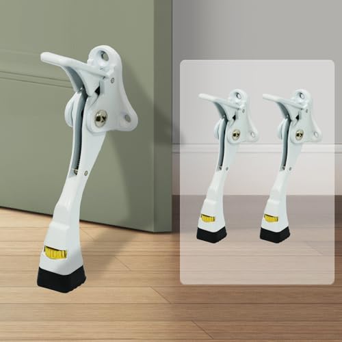GoldPig Door Stoppers, 2 Packs Kickdown Door Stop with One-Touch semi-Automatic White Door Stopper Adjustable Height and Rubber Tip 4 Inches, Heavy Duty Door Stops, Door Holder (White) - color: White, size: 2 Pack