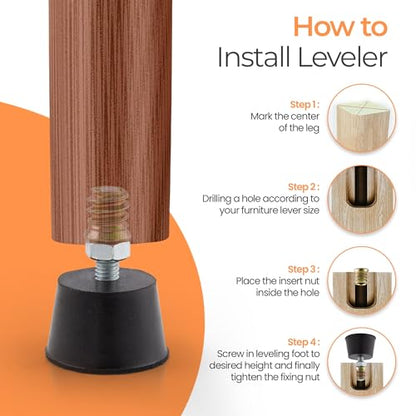 NEWBYTEK M6 Thread Rubber Furniture Leveling Feet Screw in Threaded Furniture Levelers Adjustable Table Chair Levelers Feet Glides for Chairs Tables Cabinet Patio - 8 Pack - size: M6 Thread,8 Pack