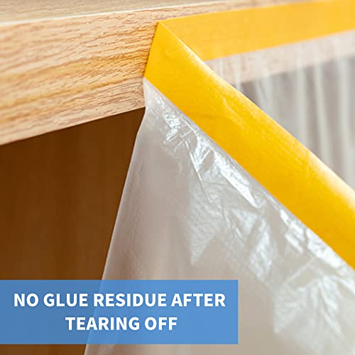 TAPEBEAR Pre-Taped Masking Film, Tape and Drape, Plastic Sheeting Roll, Automotive Painters Masking Tape Film, Plastic Sheeting Cover for Appliance and Furniture, 9feet X 90feet, 2600mmx 27m,3Rolls - size: 2600mm x 27m