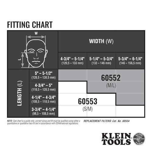 Klein Tools 60553 Reusable P100 Half-Mask Respirator with Replaceable Filters for Dust, Metal Fumes, and Oil Mist, S/M