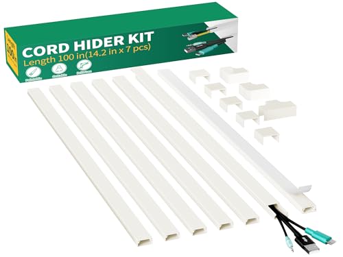 Delamu Cord Hider, 100in Self-Adhesive Cord Cover Kit for Wall Mounted TV, Paintable Wire Hider, Cable Management System, Cable Raceway Conceals 2-3 Wires, W0.95 H0.55in, Beige - color: Beige, size: 100in x 0.95in x 0.55in