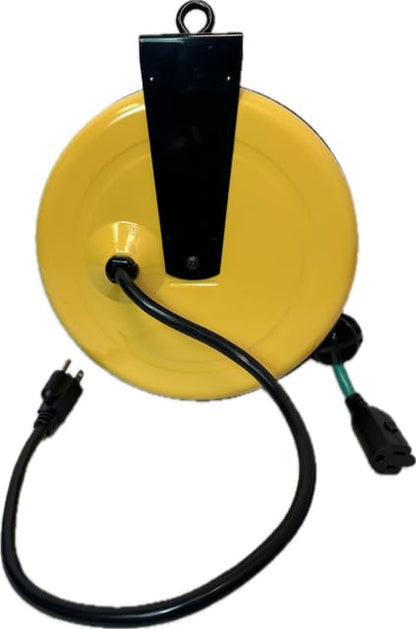 25 ft Locking, Retractable Extension Cord Reel - 15 amp (GREEN CORD)