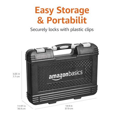 Amazon Basics 65-Piece General Household Home Repair and Mechanic's Hand Tool Kit Set with Storage Case, Portable, Non-Slip Handles, Black - size: 65 piece