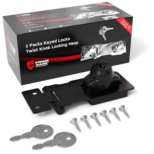 Primeware Keyed Twist-Knob Hasp Latch, Complete Kit with Keys & Hardware, Durable Locking Latch for Cabinets, Drawers, Small Doors, Heavy Duty Hinge Lock Hasps, 2-Pack, Black, 2.5 Inches - color: Black, size: 2.5"