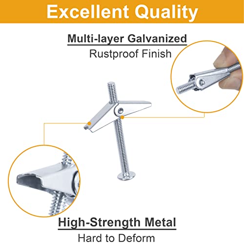 KURUI Hollow Wall Anchors Assorted Kit, 44Pc Heavy Duty Toggle Bolts and Wing Nut Kit, Drywall Anchors Assortment Set, Butterfly Anchors for Hanging Picture Curtain Rod Plant (1/8in, 3/16in, 1/4in) - style: 44 Pack