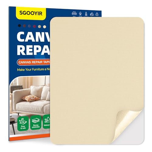 Self-Adhesive Canvas Repair Tape, 8.3" x 11" Waterproof Canvas Repair Patch, Fabric Patch Repairs Kit for Furniture, Tents, Sunbrellas, Boat Covers Awnings, Couches, Clothes, Bags Beige-Yellow - color: Beige-Yellow, size: 8.3" x 11"