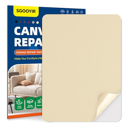 Self-Adhesive Canvas Repair Tape, 8.3" x 11" Waterproof Canvas Repair Patch, Fabric Patch Repairs Kit for Furniture, Tents, Sunbrellas, Boat Covers Awnings, Couches, Clothes, Bags Beige-Yellow - color: Beige-Yellow, size: 8.3" x 11"