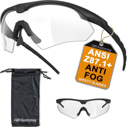 HTS HUNTERSKY S53 anti fog Tactical Shooting Range Safety Glasses Ballistic eye protection Hunting Airsoft Riding Pickleball - color: S53 Black / Clear