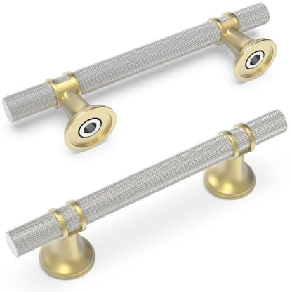 10 Pack 3-3/4 Inch Cabinet Pulls knurled Brushed Satin Nickel and Brushed Gold Kitchen Cabinet Handles Aluminum and Zinc Alloy Drawer Pulls Solid Cabinet Hardware - color: Nickel and Gold Knurled, size: 3-3/4'' Hole Center(96mm)