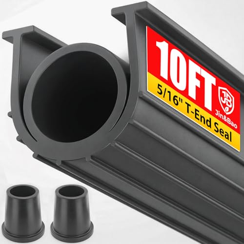 Jin&Bao 5/16" T-End Garage Door Seal Bottom Rubber Weather Stripping with 2 End Plugs, Weatherproof Seal Replacement Strip Dust & Pest Proof Threshold Buffering Garage Door Sweep (10FT, Gray) - color: Gray, size: 10 Ft