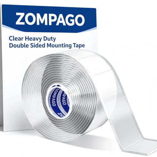 ZOMPAGO Double Sided Tape 1.18in x 9.84FT Clear Heavy Duty Mounting Tape for Walls Picture Hanging Carpet Adhesive Acrylic Strong Removable No Damage - size: 1.18in X 9.84ft