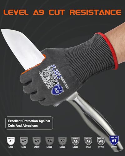 A9 Cut Resistant Work Gloves, 18 Gauge Ultra-light Foam Nitrile Coated Touchscreen ANSI A3 A4 A6 A9 Cutting Glove - size: X-Large