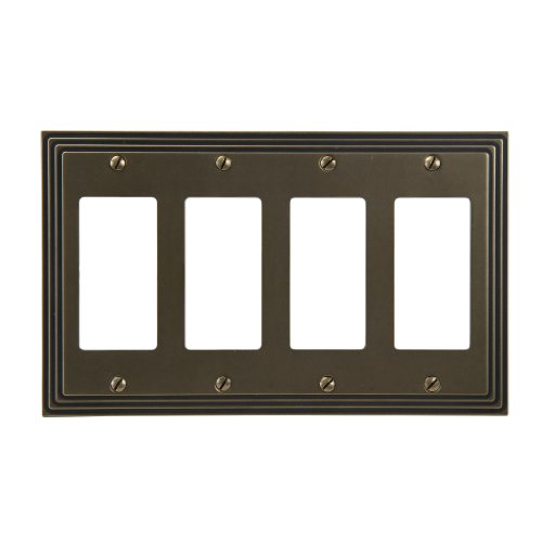 AMERELLE 84R4RB Steps Quadruple Rocker Cast Metal Wallplate in Rustic Brass - color: Rustic Brass, size: 4 Rocker