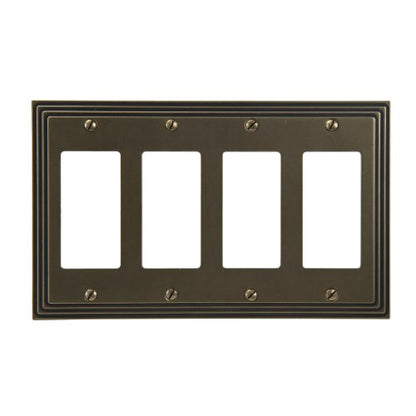 AMERELLE 84R4RB Steps Quadruple Rocker Cast Metal Wallplate in Rustic Brass - color: Rustic Brass, size: 4 Rocker