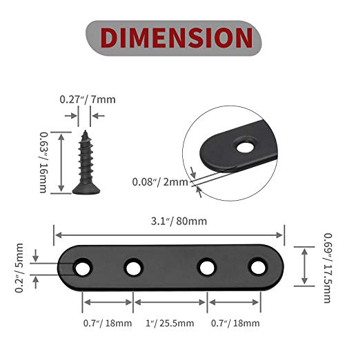 Jiozermi 12 Pcs Straight Brace, Flat Brace 3.15” x 0.69”, Stainless Steel Straight Bracket, Mending Joining Plates for Wood, Board, Bed Frame, Furniture & Shelves, Matte Black - size: Black, 3.15” x 0.69”, 12 Pcs