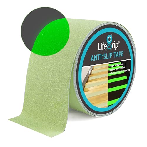 LifeGrip Anti Slip Traction Tape with Glow in Dark Green, 4 Inch x 38 Feet - Best Grip, Friction, Abrasive Adhesive for Stairs, Tread Step, Indoor and Outdoor, Luminous Green (4 inch X 38 feet) - color: All Glow in the Dark, size: 4" X 38'