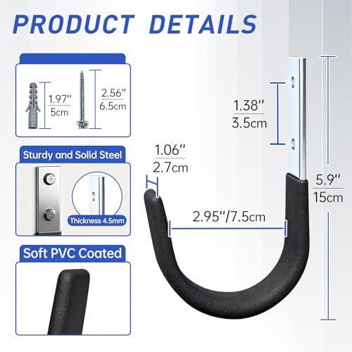 Heavy Duty Wall Hooks, Garage Storage Utility Hooks, Steel Wall Mount Hanger, Tool Organizer Hose Hanger Steel U Hooks for Garage & Garden (2, Black) - color: Black