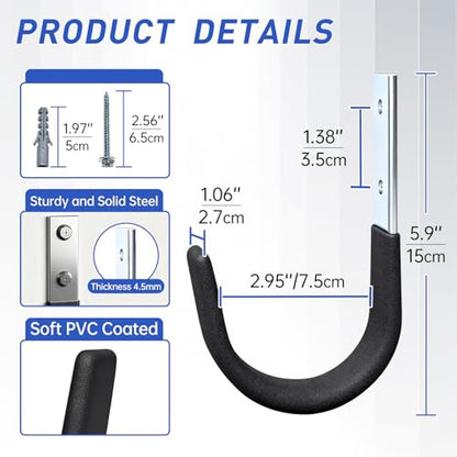 Heavy Duty Wall Hooks, Garage Storage Utility Hooks, Steel Wall Mount Hanger, Tool Organizer Hose Hanger Steel U Hooks for Garage & Garden (2, Black) - color: Black