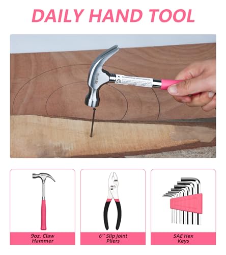 40-Piece Pink Tool Set for Girls, Ladies and Women, General Household 40 PCS Hand Tool Kit with Plastic Toolbox, Essential Tools for Home, Garage, Office and College Dormitory Use - style: 40 Piece Pink