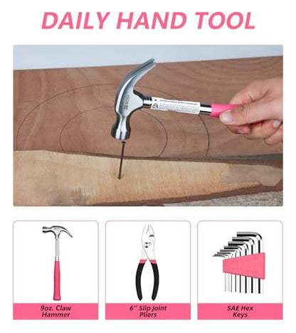 40-Piece Pink Tool Set for Girls, Ladies and Women, General Household 40 PCS Hand Tool Kit with Plastic Toolbox, Essential Tools for Home, Garage, Office and College Dormitory Use - style: 40 Piece Pink