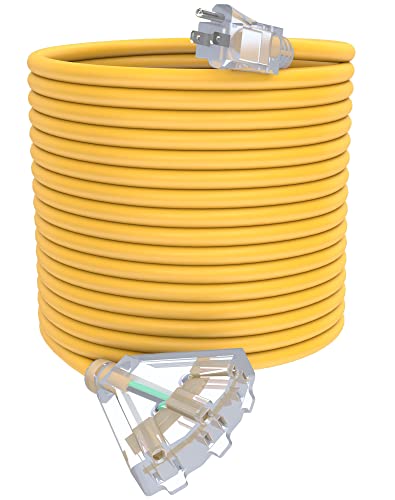 100Ft 12/3 Outdoor Extension Cord with 3-Outlets, Heavy Duty 12 Gauge 3 Prong Extension Cord Waterproof with Lighted end, 15A 12AWG 1875W SJTW, ETL Listed - Great for Garage, Garden and Home, Yellow - color: Yellow, size: 100FT