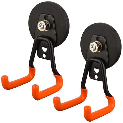 MUTUACTOR Updated Strong Magnetic Hooks Heavy Duty,20lbs Anti-Scratch Powerful Garage Magnet Hook,2PCS Anti-Slip Magnetic Tool Hooks for Organizing Cordless Impact Drivers Garden Shovel Tool Box - style: Updated 2.6in Magnet M Red Hooks 2PCS