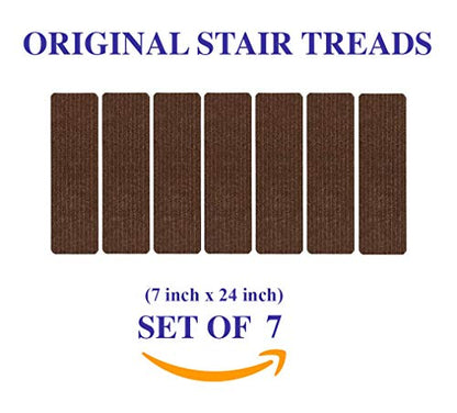 Stair Treads Collection Skid Slip Resistant Brown Carpet Stair Treads Set of 7 (7 in x 24 in), Brown - color: Brown, size: 7 Pcs - 7"x24"
