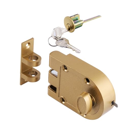 Jimmy Proof Rim Door Lock for Front Antique Entry Door with Flat Striker in Gold Finish