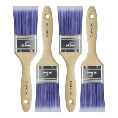 Paint Brushes - 4 Pack, 2" Flat Brushes, Paint Brush Set, Wood Paint Brushes for Walls, Stain & All Oil Paints - Home Improvement - Interior & Exterior Use - color: 4 Pack