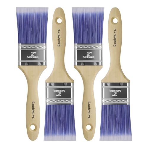 Paint Brushes - 4 Pack, 2" Flat Brushes, Paint Brush Set, Wood Paint Brushes for Walls, Stain & All Oil Paints - Home Improvement - Interior & Exterior Use - color: 4 Pack