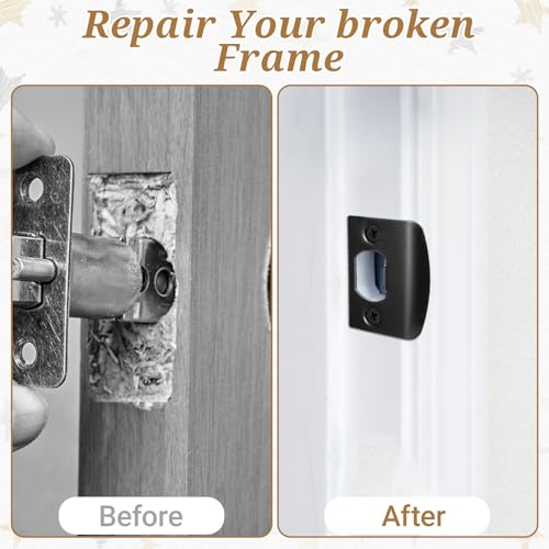 10 Pcs Door Strike Plate, Black Stainless Steel Door Lock Strike Plate Standard Doors Latch Restorer Reinforcement Kit Includes Buckle Box and Screws for Home, Office (2.3 x 1.8 Inch)