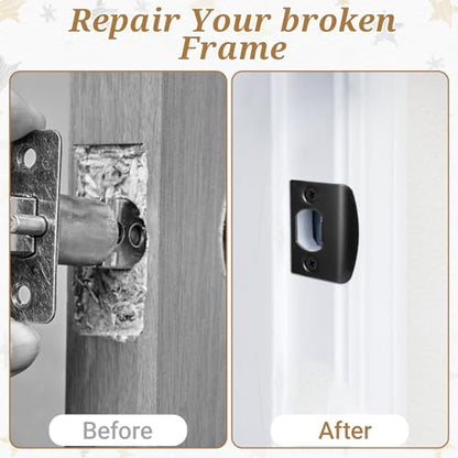 10 Pcs Door Strike Plate, Black Stainless Steel Door Lock Strike Plate Standard Doors Latch Restorer Reinforcement Kit Includes Buckle Box and Screws for Home, Office (2.3 x 1.8 Inch)