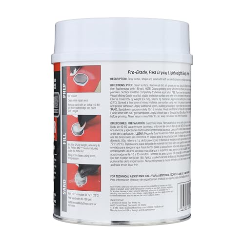 Evercoat Body Shop 105000 Pro-Grade Body Filler, Fast Drying and Lightweight Multipurpose for Dents in Aluminum, Fiberglass & More, Easy Mix Hardener Included 0.8 Gal - size: 0.8 Gal, style: Body Filler