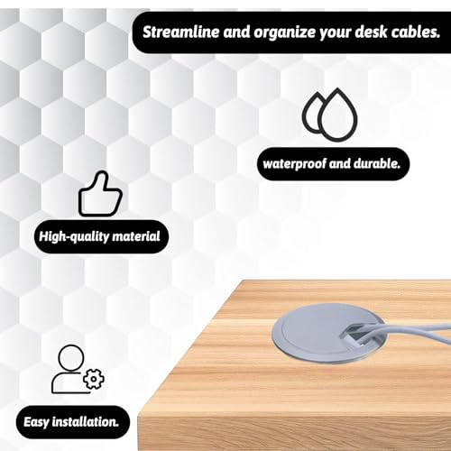 2 Pack Silver Desk Hole Grommet 2 Inch Plastic Desk Wire Cord Cable Grommets Detachable Desks Cords Cover Pass Through Grommets Organizer for Through Computer Home & Office Table Cable