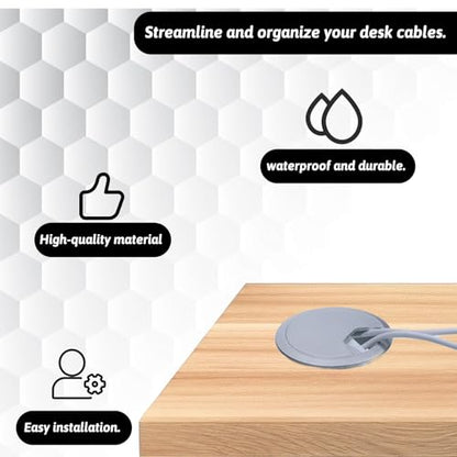 2 Pack Silver Desk Hole Grommet 2 Inch Plastic Desk Wire Cord Cable Grommets Detachable Desks Cords Cover Pass Through Grommets Organizer for Through Computer Home & Office Table Cable