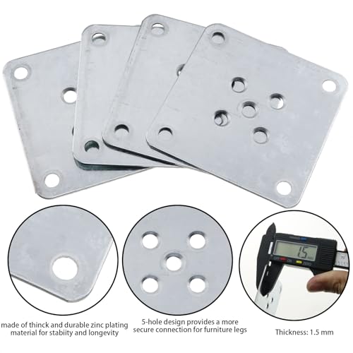 4PSC Furniture Leg Bracket Leg Mounting Plates Flat Mounting Bracket for Sofa Leg Maintenance Chair Leg Connector DIY Leg Connector with Screws T Plate Connector
