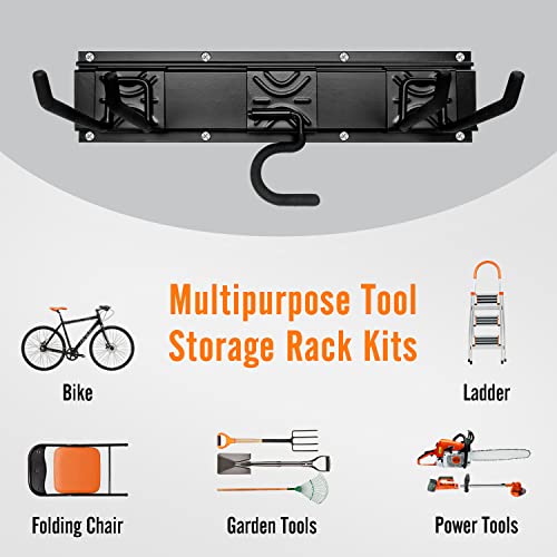 Tool Rack Kits, Garage Wall Organization Hanger with 1 Mop Hook and two 8-inch Multi-Purpose Hooks, Garden Yard Shovels Rakes for String Hedge Trimmer Brooms Hoses Folding Chairs ladders, and More - size: 17 in Rack With 3 Hooks