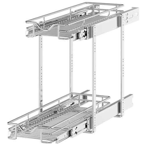OCG 2 Tier Pull Out Cabinet Organizer (7.5" W x 21.5" D), Pull Out Drawers for Kitchen Cabinets, Pull Out Shelves for Base Cabinet Organization in Kitchen Bathroom Pantry, Chrome Finish - size: 7.5"w X 21.5"d, 2 Tier
